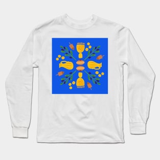 Chanukah Roundel in Blue Long Sleeve T-Shirt